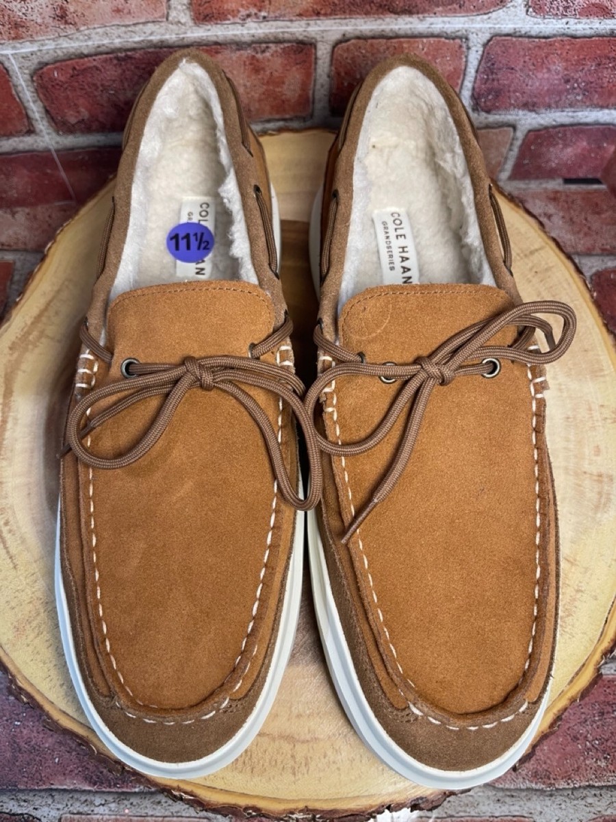 Cole Haan Men GrandPrø Rally Slipper Moccasin Brown White