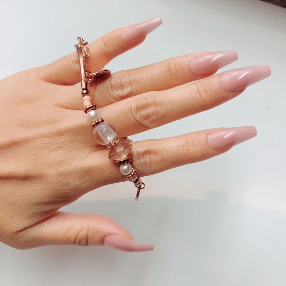 Pulsera de moda con cadena de cuentas de oro rosa rosa Foto 2 de 4