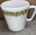 Vintage Pyrex  Green Spring Blossom / Crazy Daisy Milk Glass D mug coffee cup