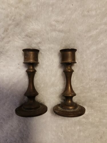 Vintage Pair Of Miniature Brass Candle Stick Holder - Photo 1 sur 5