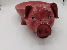 Unique OOAK red Wooden Pig Platter Pig Serving Tray Trinket Dish