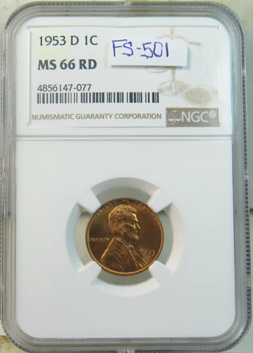 1953 D Lincoln cent NGC MS66RED *FS 501 RPM D/D west* BR