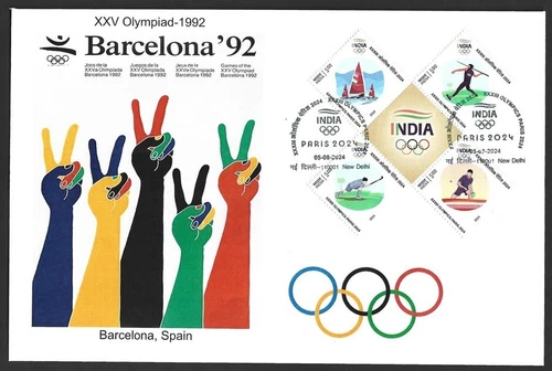 India 2024 Paris Olympics FDC with 1992 Barcelona, Spain Olympics cachet