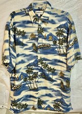 Vtg Campia Moda Shirt Mens Sz Lg Blue Hawaiian Tropical Palm Trees Pineapple