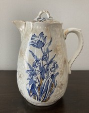 Ott & Brewer American Belleek Chocolate Pot - 1880s Blue & Gold Floral - O&B