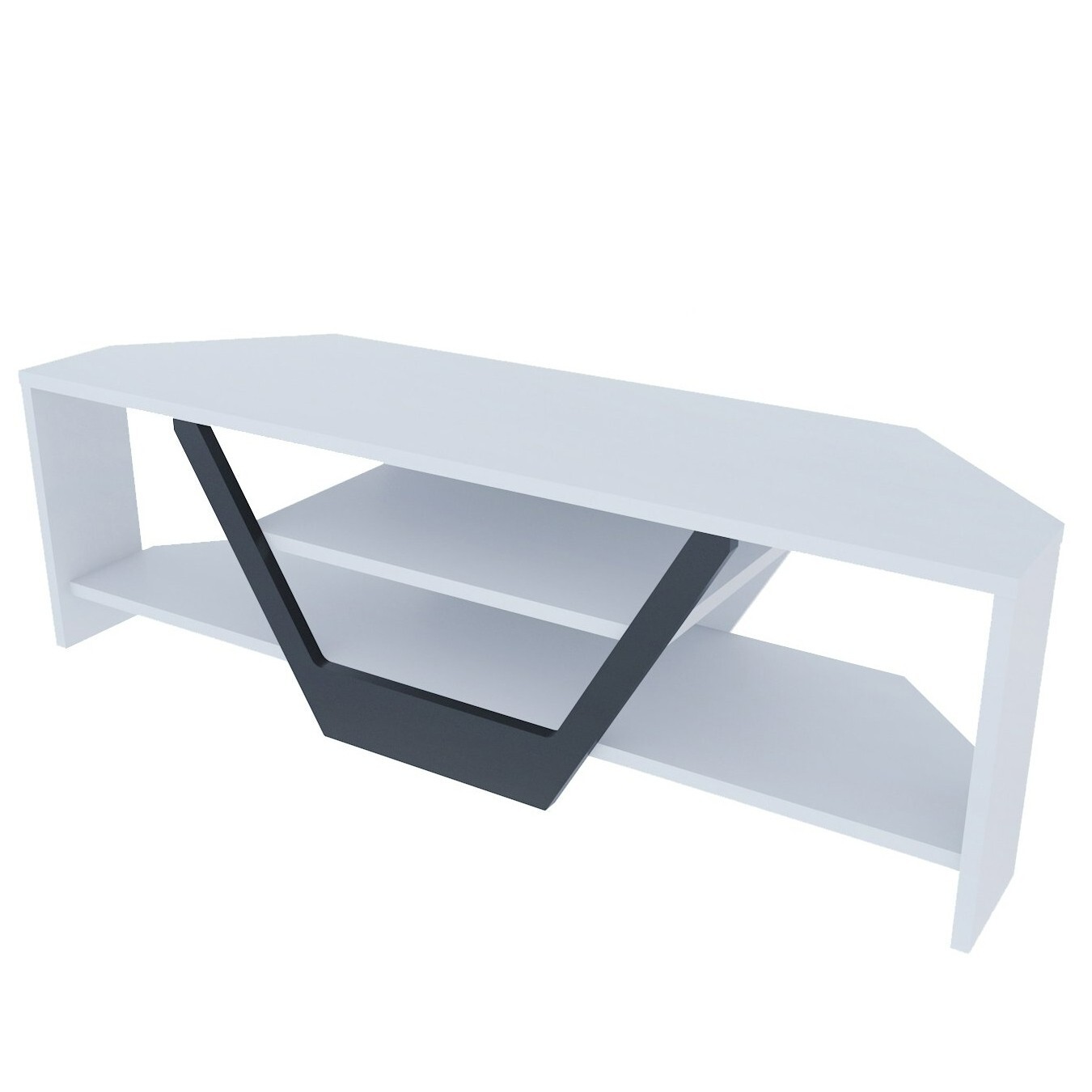 Corner TV Stand Wood White Black Media Console Table Entertainment Center Modern 808223385092 eBay