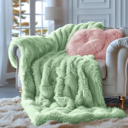 Fluffy Cute Throw Blankets for Couch Sofa,2 Way Reversible Ultra