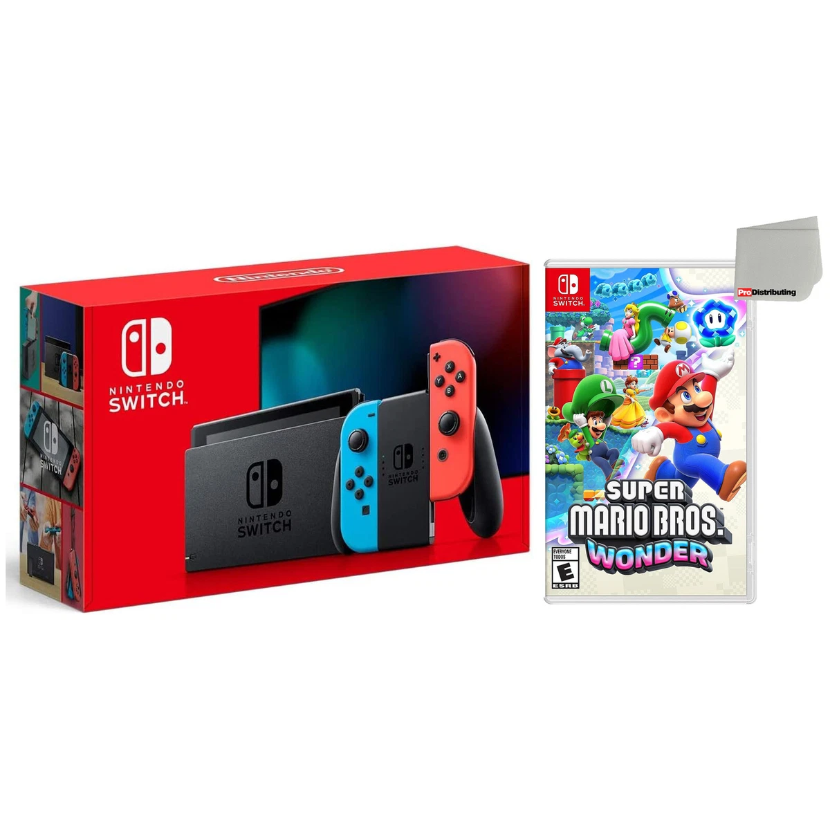 Nintendo Switch with Neon Blue and Red Joy‑Cons and Super Mario Wonder  Bundle