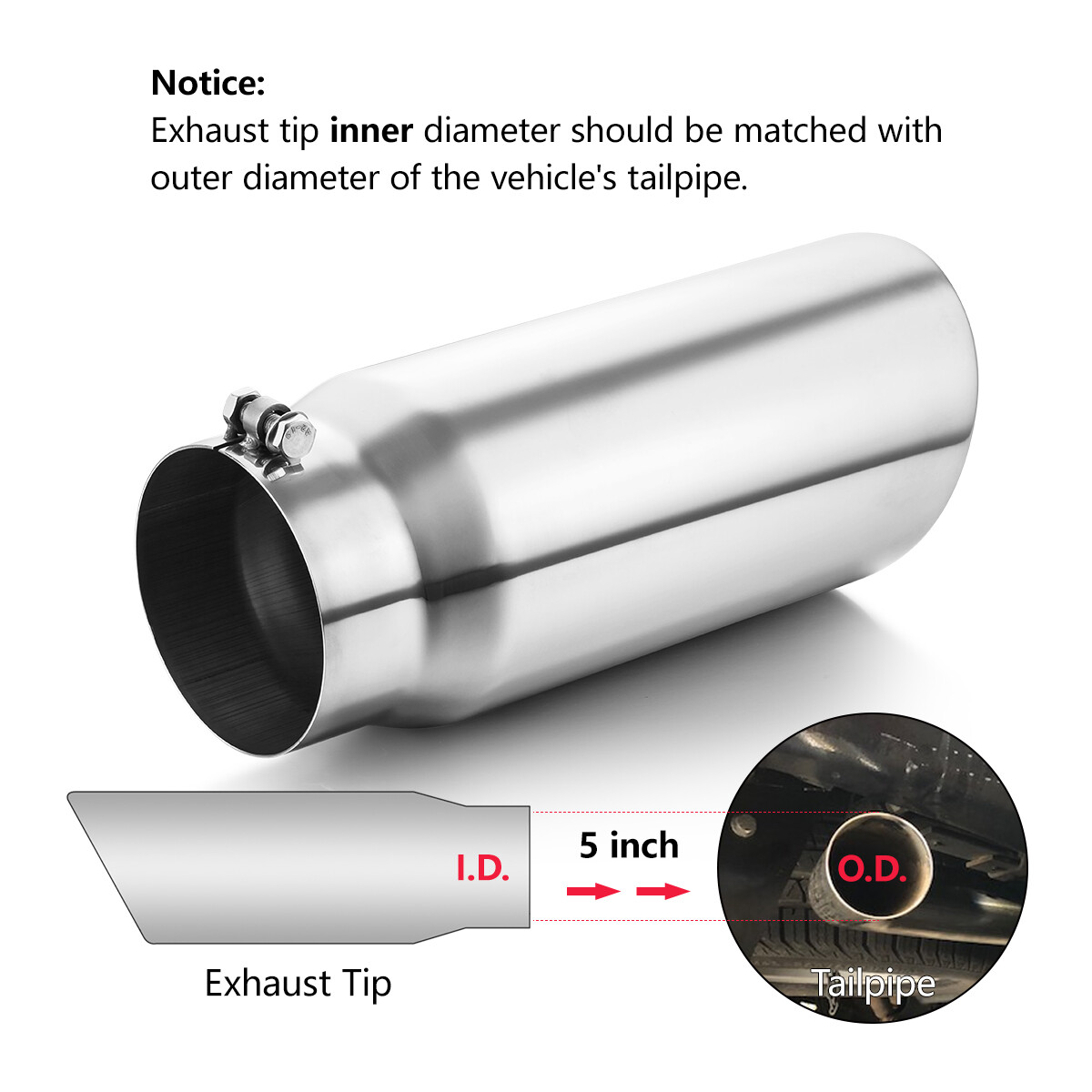 LCGP 5" Inlet 6" Outlet 15" Long Bolt-On Diesel Exhaust Tip - Polished Stainless Steel