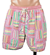 Vintage 80s 90s High Intensity Swimming Trunks Geometric Pastel Bathing Suit XL