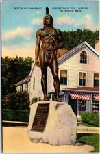 Plymouth MA Massachusetts, Statue of Massasoit, Pilgrims Vintage Postcard