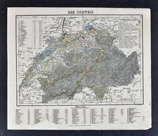 1847 Flemming Map Switzerland Swiss Alps Elevations Geneva Zurich Lucern Basel 