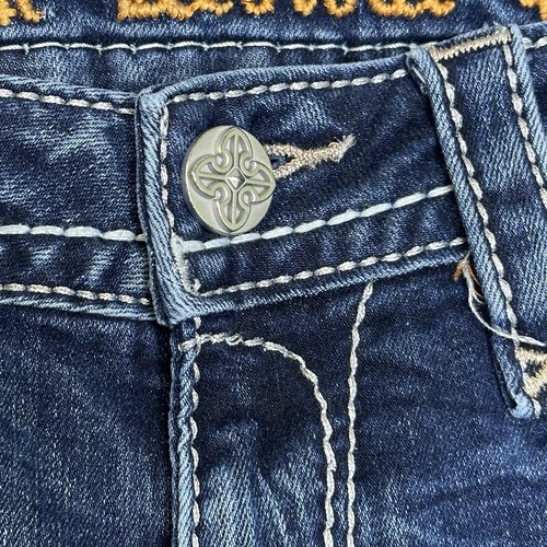 Pantalones de mezclilla Rock Revival talla 28 azul Fenna tiro bajo bota adornada vaquera occidental - Imagen 10 de 23