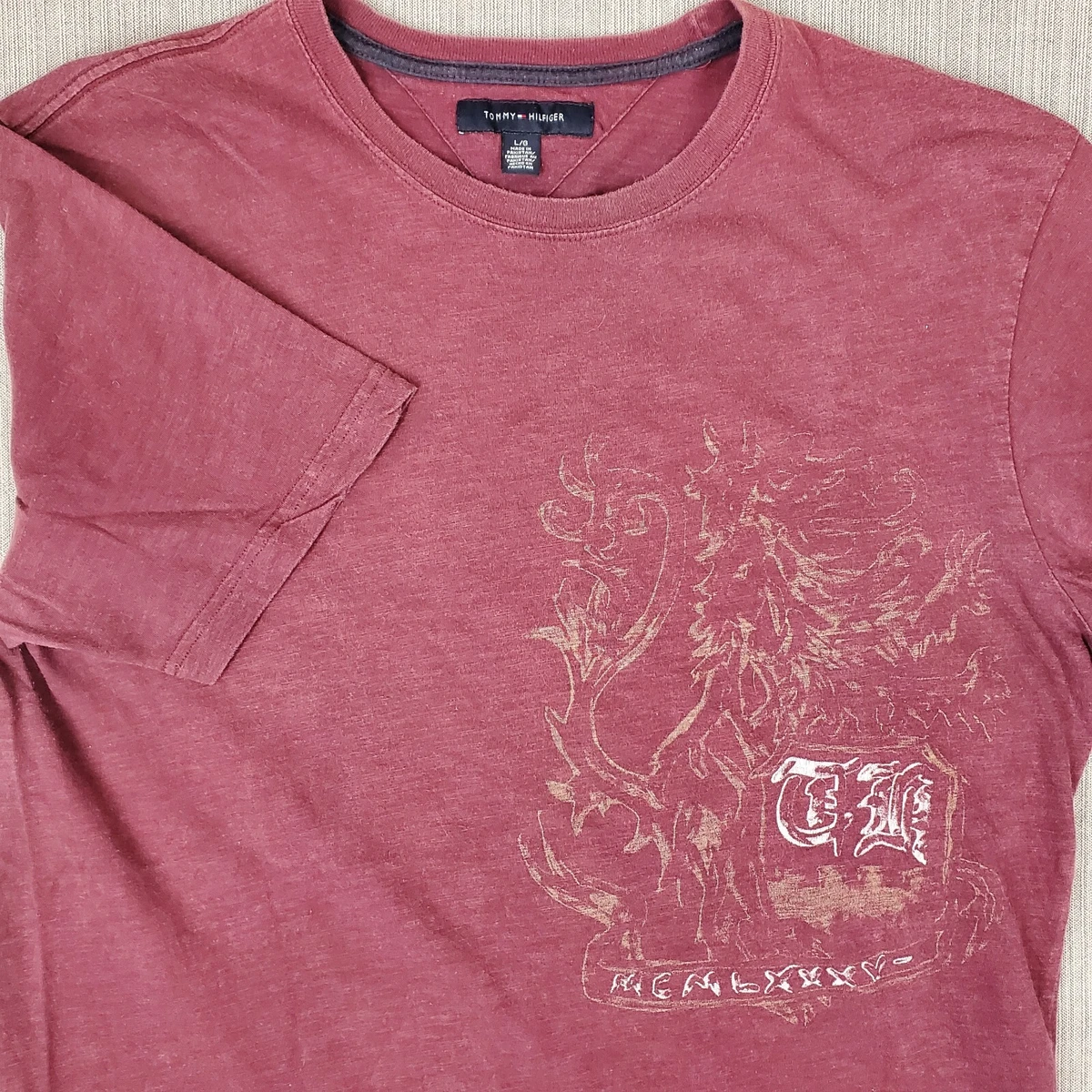 Vtg Tommy Hilfiger Men s T Shirt Sz Large MCMLXXXV Short Sleeve Graphic Logo