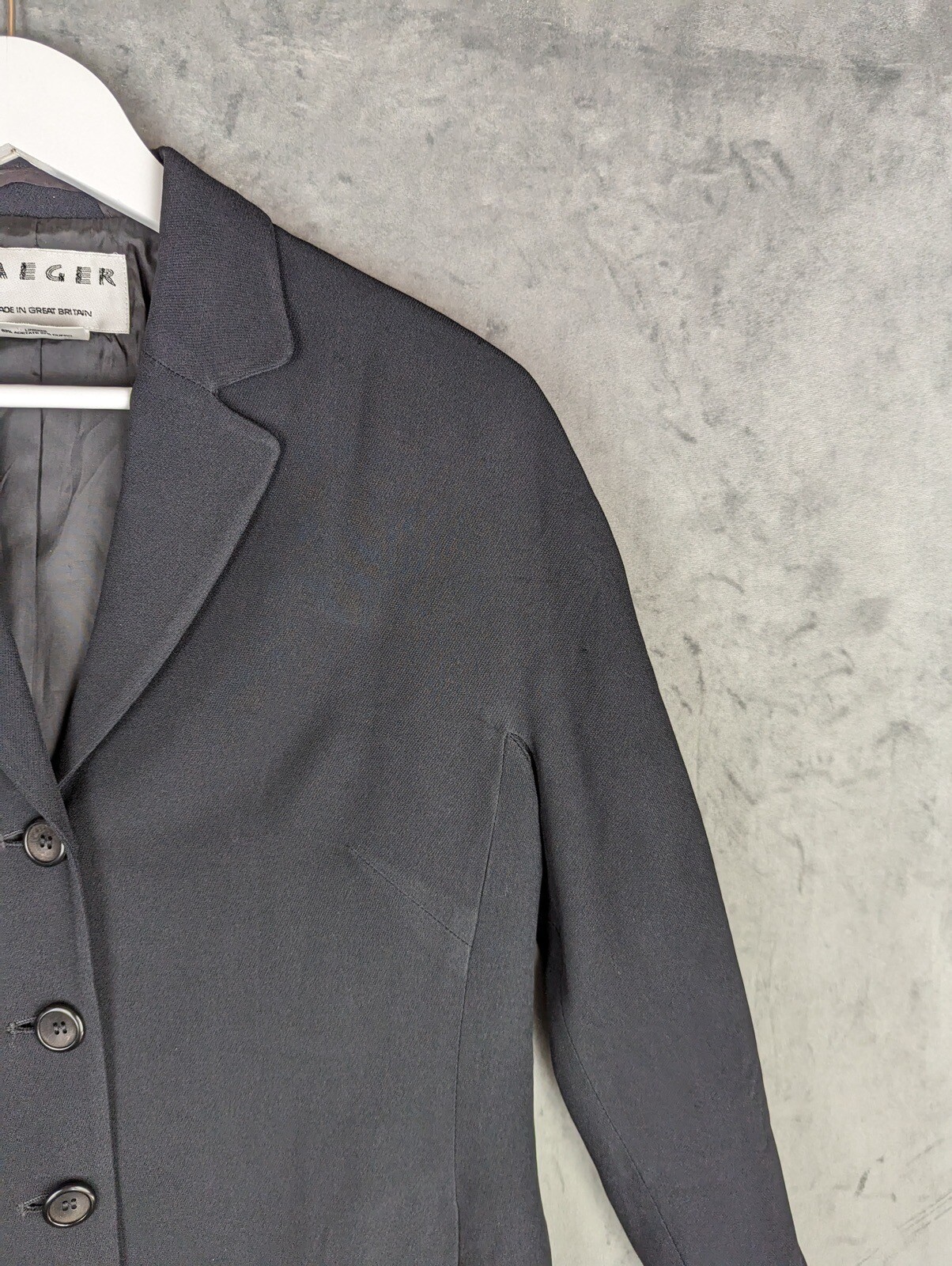 Vintage JAEGER Coat Jacket Size 10 Black Long Sleeve Blazer Made in Great Britai image 5