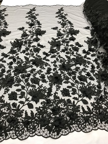 3D Flower-Floral Embroidered Lace Black 