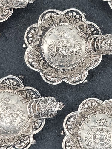 Set of 9 Rare 900 Coin Silver 1858 Brazil 1000 Reis Ashtray or Open Salts Footed - Picture 6 of 16
