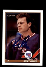 Signed Hockey Card Auto Randy Moller 1991-92 O-Pee-Chee #371 New York Rangers
