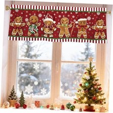 Christmas Valances for Windows 54x18 Inch Red Gingerbread Men Candy Cane