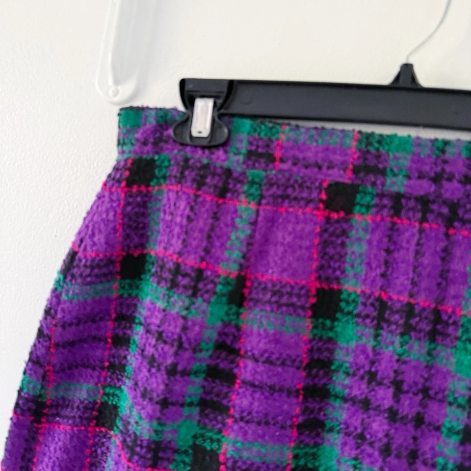 Vtg Wool Blend Tweed Plaid Pencil Skirt Women 12 Colorful Multicolor Academia - Image 3 of 4