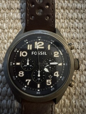 Fossil Bronson Chronograph Watch Brown Leather Racing Strap Black Dial