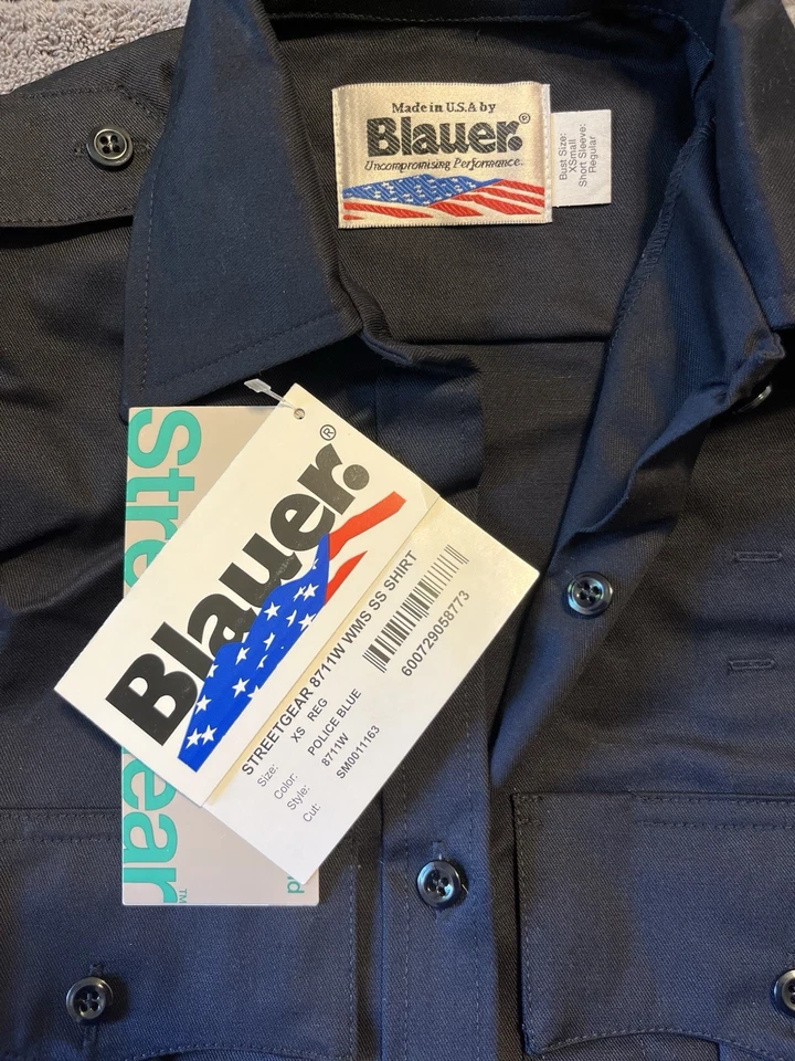 NUEVO CON ETIQUETAS Camisa Azul Policía Manga Corta Blauer Streetgear 8711W Para Mujer XS Reg Foto 4 de 4