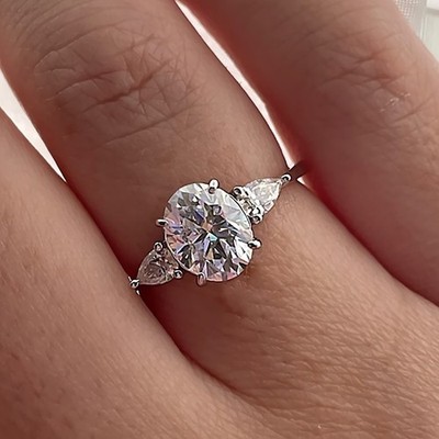 Ehering Platin Diamant IGI Lab Created 2,50 Karat Ovalschliff PT950 E F VVS2