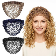 3Pcs Embellished Wide Lace Headbands Crystal Pearl, Boho-Chic Headbands For