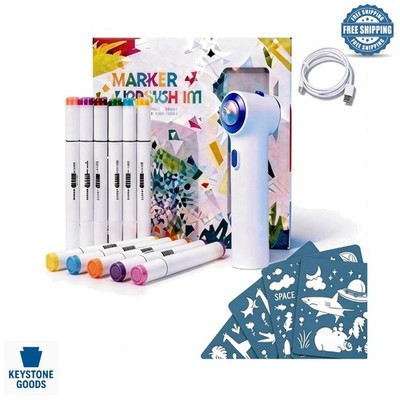 Electric Marker Airbrush Kit with 12 Markers & Stencils   Rechargeable Wirele...