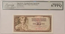 Yugoslavia 1968 10 Dinara Bank Note Superb Gem New 67 PPQ Legacy