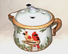 Mud Pie Cardinals & Robin Bird TeaPot Vase - Flower Frog With Four Holes In Lid — photo 5