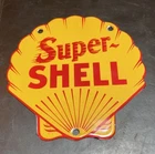 VTG Super Shell Clam Metal Porcelain Sign Car Gas Station Oil Lubricant Truck