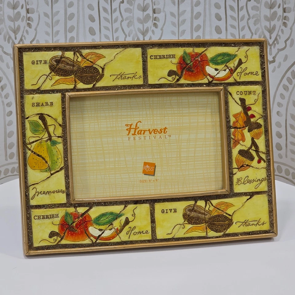 Harvest Festival Tabletop Picture Frame 4"x6" Photo Give Thanks Count Blessings - Image 2 of 4
