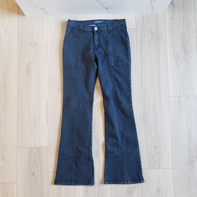 Adolfo Blue Jeans Womens 6 Dark Wash Wide Leg Stretch Pockets Y2K Flare Buttons