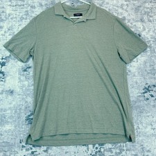 Banana Republic Men LT Polo Shirt Green Linen Blend V-Neck Johnny Collar Preppy