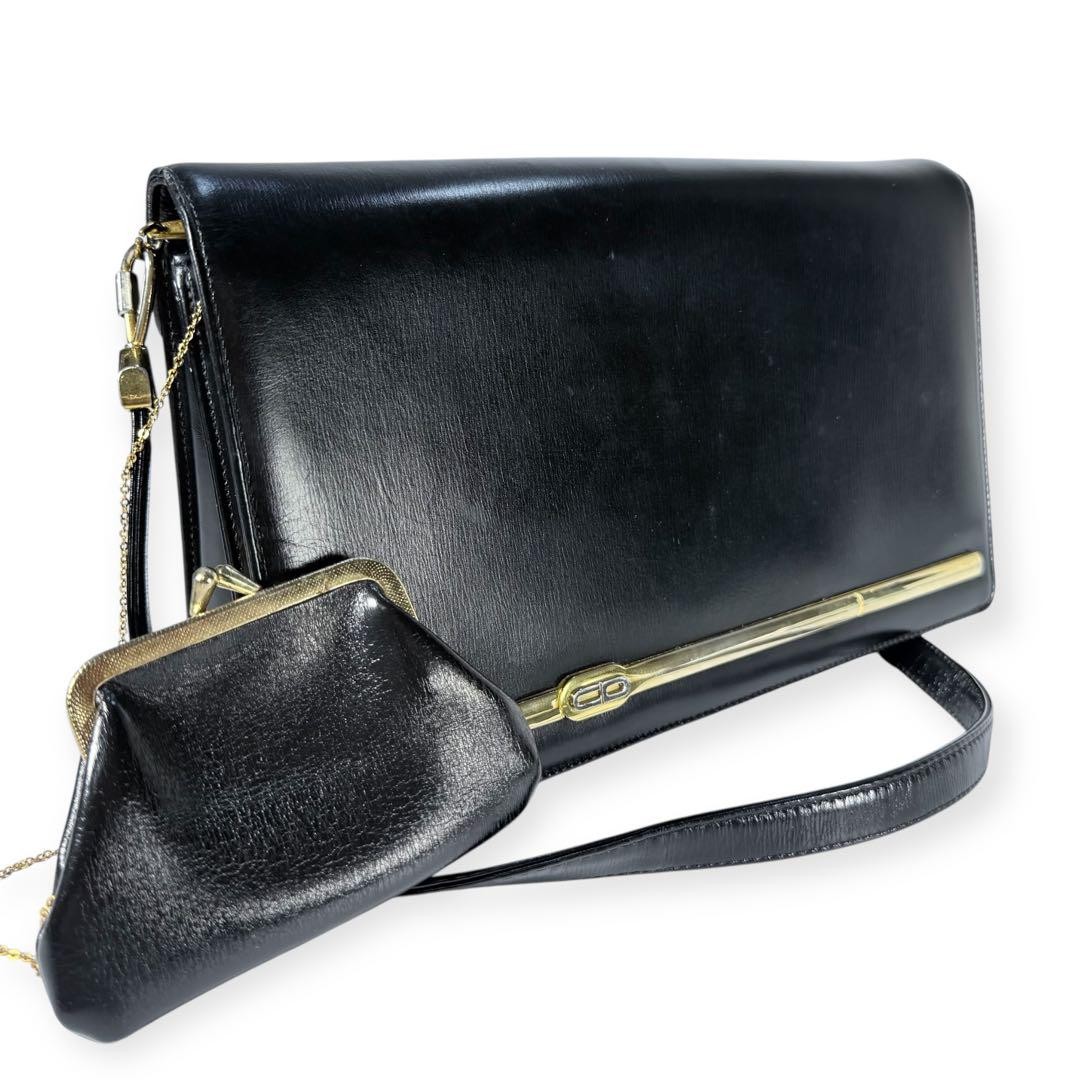 Dior Vintage Black Leather CD Logo 2way Shoulder Bag Authentic F07141293