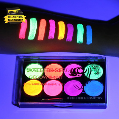 Neon Face Paint,Uv Blacklight Glow Face Paint,8 Bright Colors Neon Fluorescent R