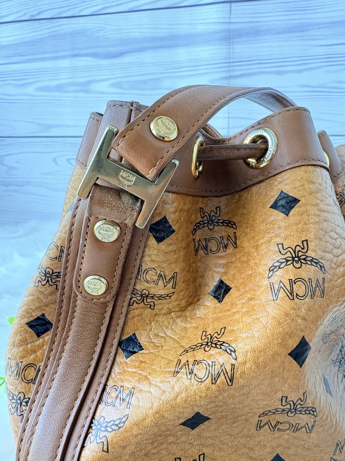 MCM Cognac Visetos Drawstring Bucket Bag — image 11