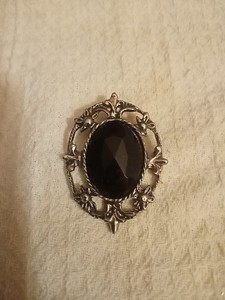 Vintage stunning bolo tie silver tone black acrylic faceted center 2 Inch