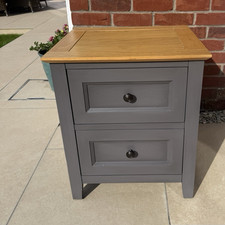 2 Drawer Grey Bedside Table Cabinet, Wood Top, Knob Handles 52.5cm W