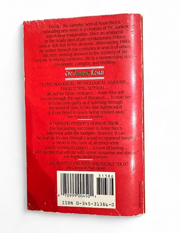 The Vampire Lestat Anne Rice 1986 First Ballantine Edition Horror Fiction Foto 2 de 4