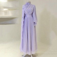 Elegant Purple Straight Prom Dress High Neck Long Sleeves Floor Length Evening