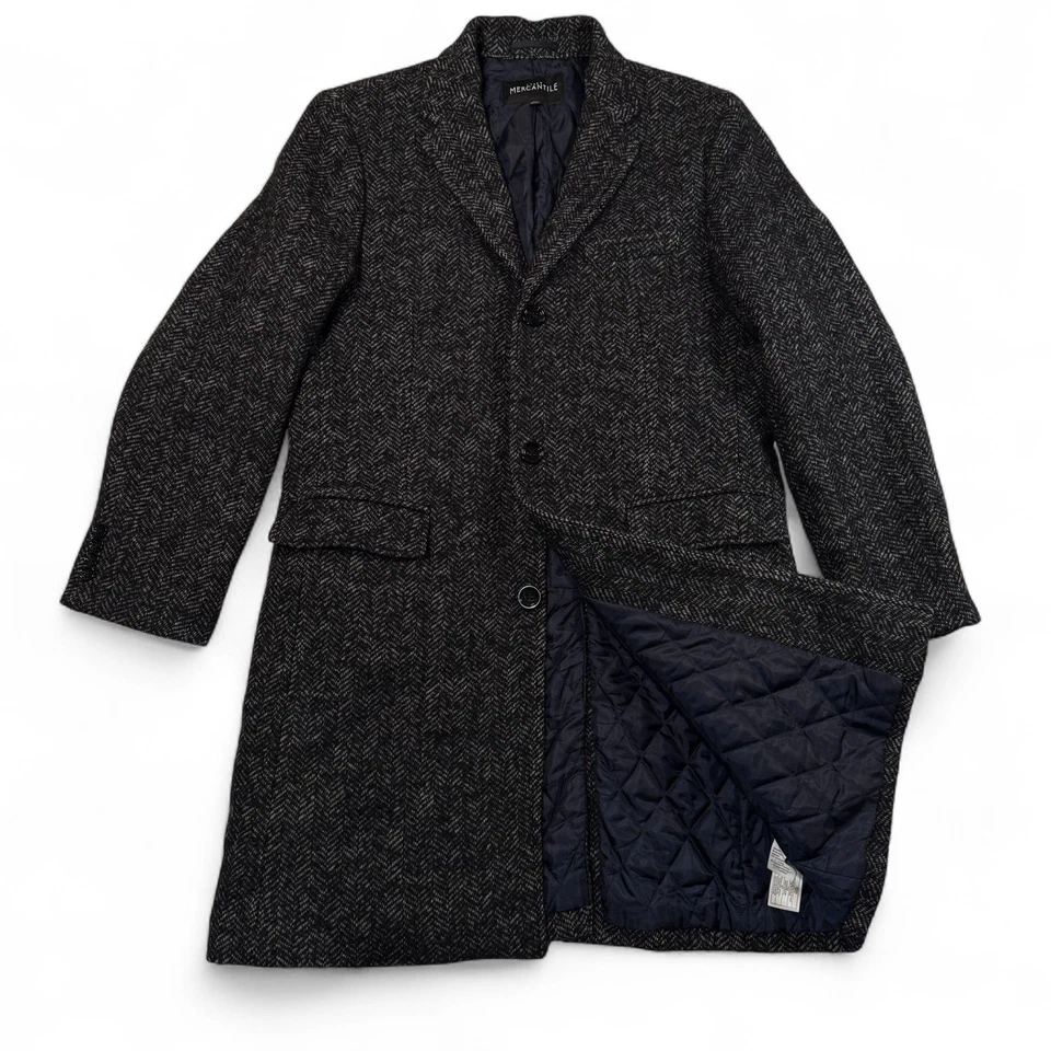 J Crew Mercantile Herringbone Wool Blend Topcoat Mens 42 Charcoal Gray Insulated - Image 2 of 4