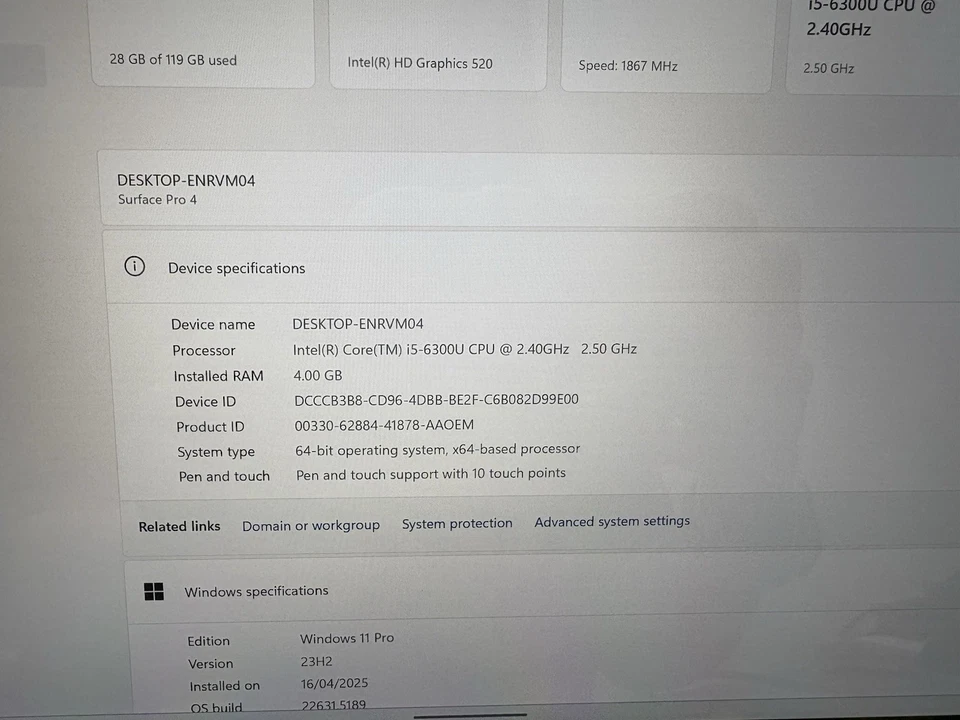 Microsoft Surface Pro 4 12" i5-6300 4GB RAM 128GB SSD Windows 11 Pro No keyboard - Image 3 of 4