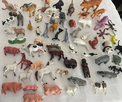 Vintage Plastic Animal Lot  63 Assorted Farm And Wild Animals
