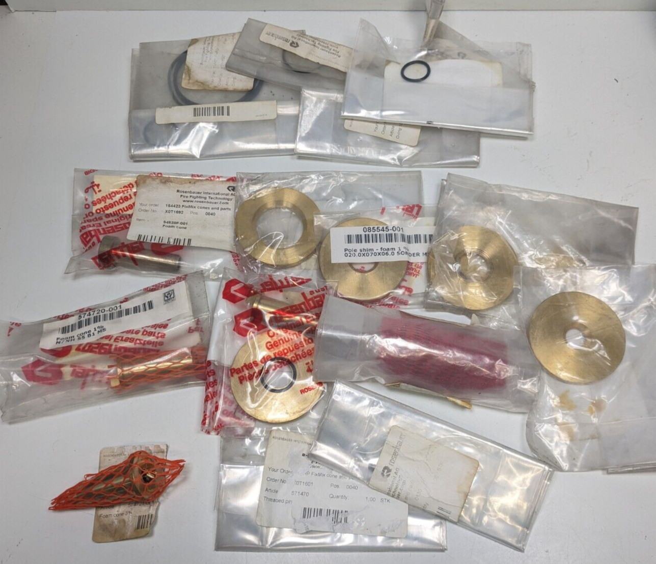 Large Lot of NEW Rosenbauer Fire FixMix Foam Parts - Cones, Shims, O-rings +