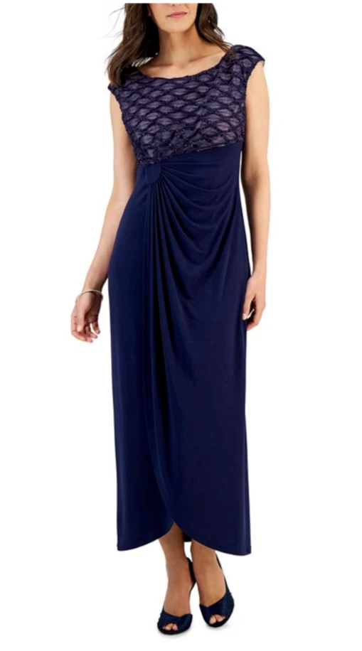 Vestido Largo Conectado 10 Azul Marino Elastizado Boda Fiesta Crucero Lavable NUEVO Foto 3 de 4