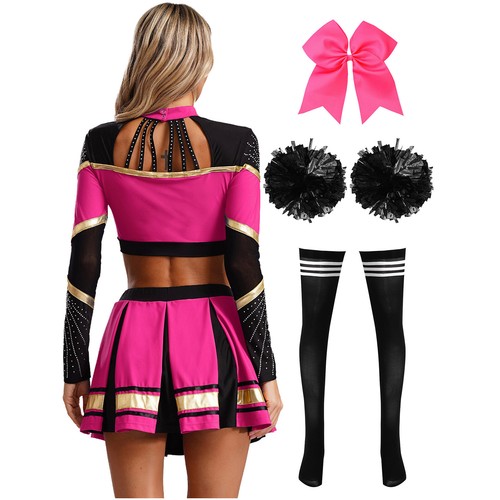 Women Set Long Sleeve Suit Crop Top Outfit Halloween Adult Pleated Skirt Dance - Bild 48 von 71