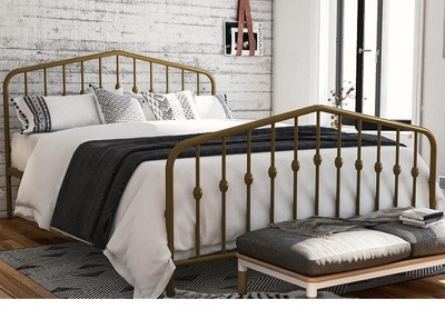Full Size Sturdy Golden Metal Platform Bed Frame With Headboard
