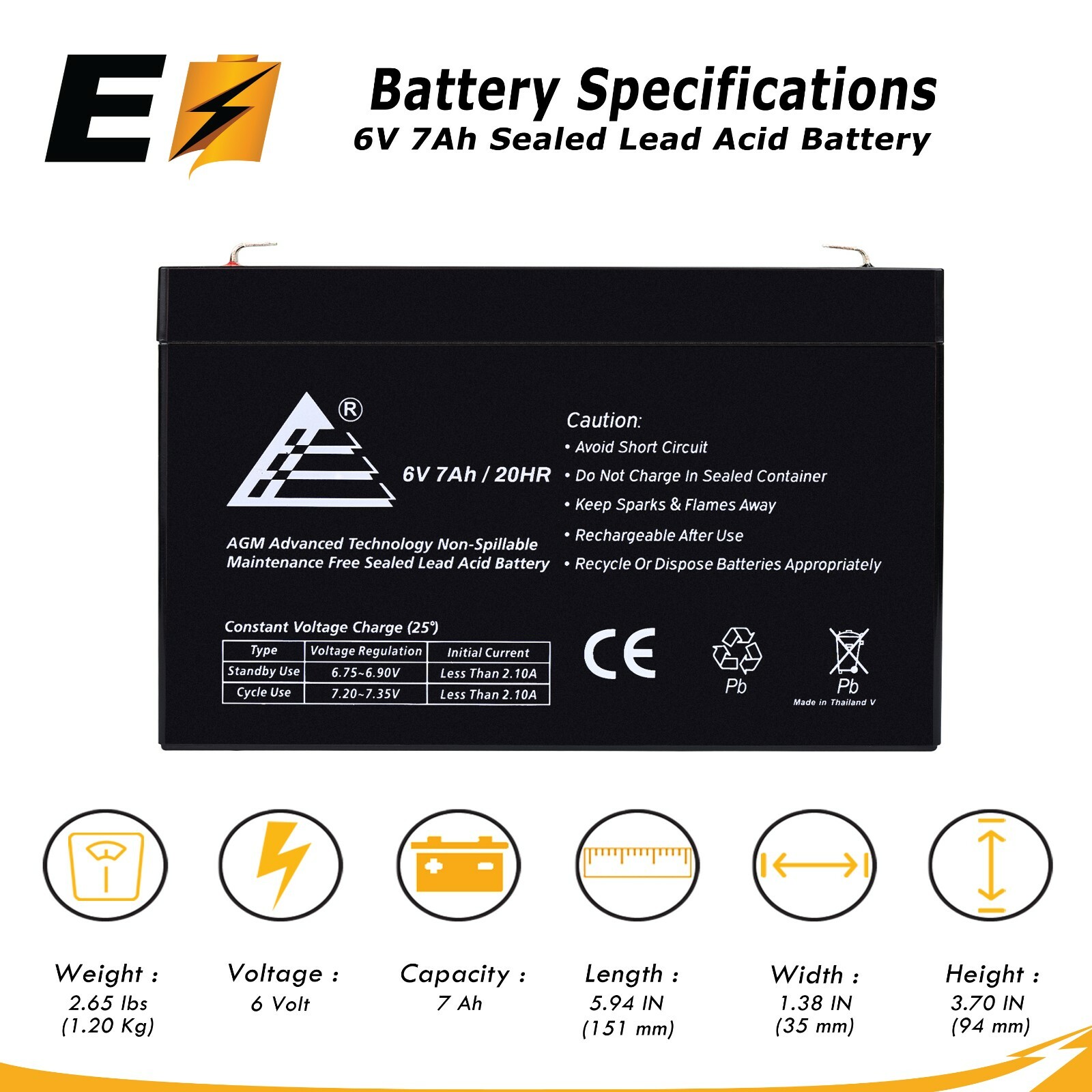 Batterie 6V 7.2Ah AGM Plomb - Compatible Référence 3-FM-7 Pour Alarme, éclairage De Secours, Jouets